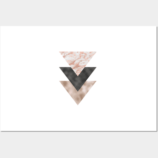 Textured marble and rose gold triangles Posters and Art